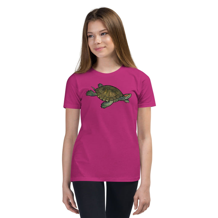 Red Eared Slider Youth Short Sleeve T-Shirt, Cute Turtle Tee