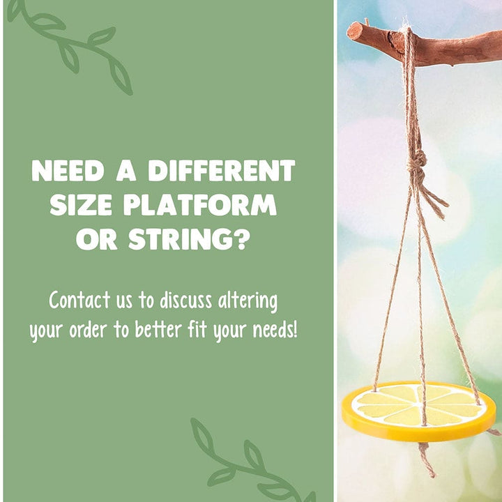 Infographic saying if you need a different size platform, message us and we will work with you. The image is green on the left side with a lemon swing on the right hand side of the image.