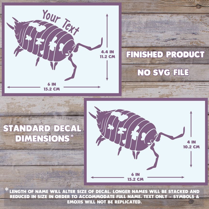 Dairy Cow Isopod Decal, Personalized Waterproof Vinyl, Cute insect Car Decal