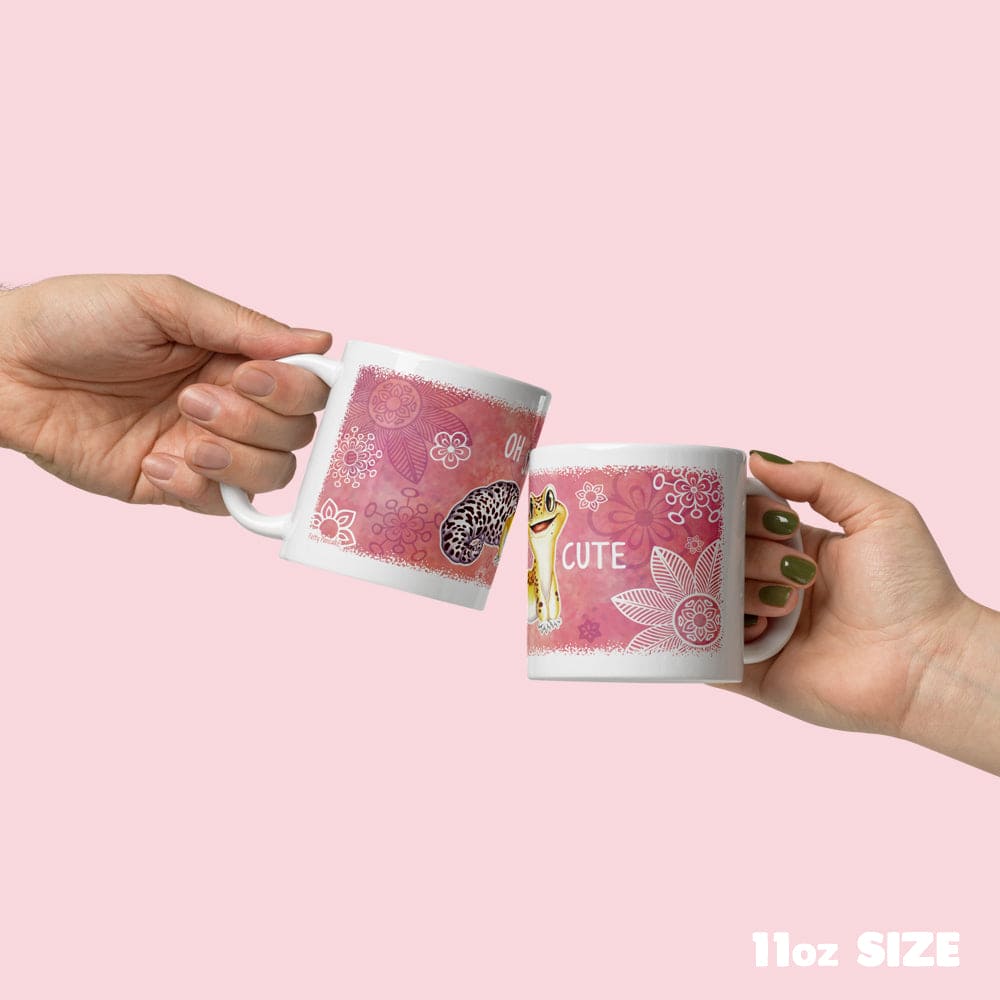 Pink Leopard Gecko Mug with Flowers