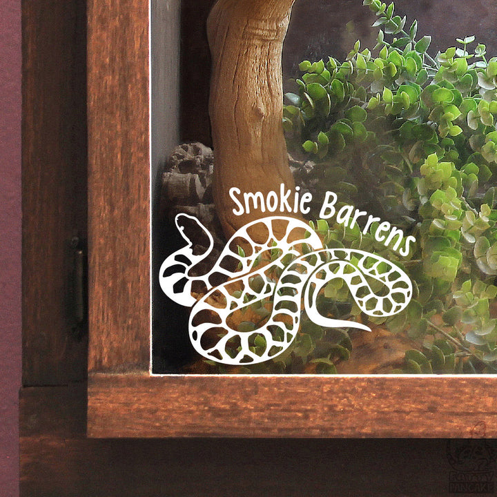 A white vinyl decal of a coiled Desert Kingsnake with the text &