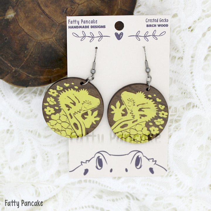 Crested Gecko with Flowers Earrings