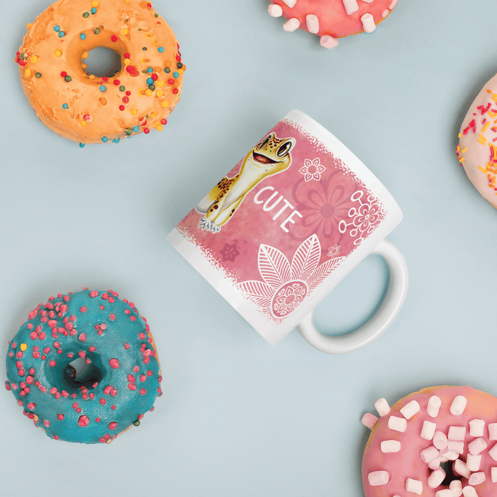 Pink Leopard Gecko Mug with Flowers