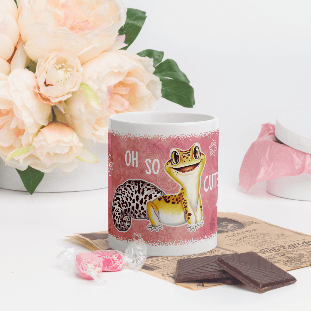 Pink Leopard Gecko Mug with Flowers