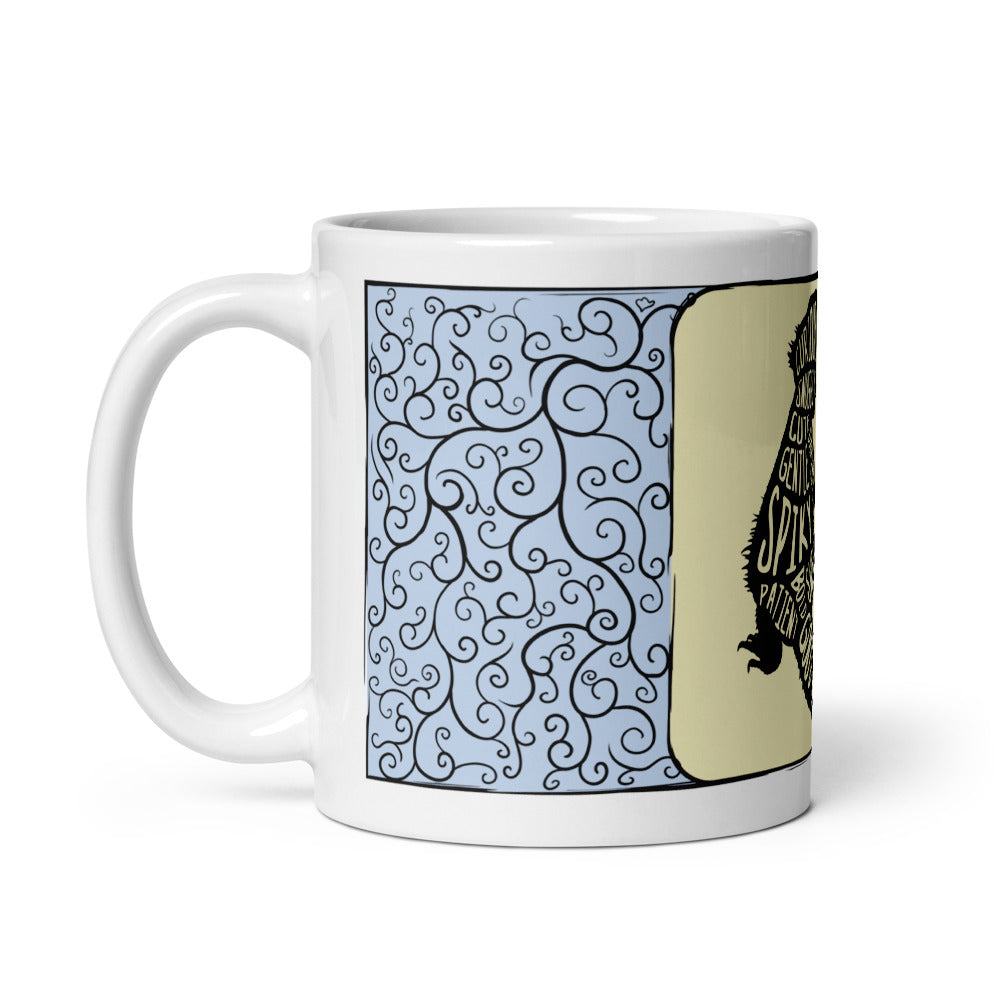 An 11oz mug of A Beardie Is design set against a white background.