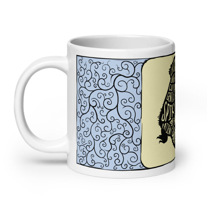 An 20oz mug of A Beardie Is design set against a white background.