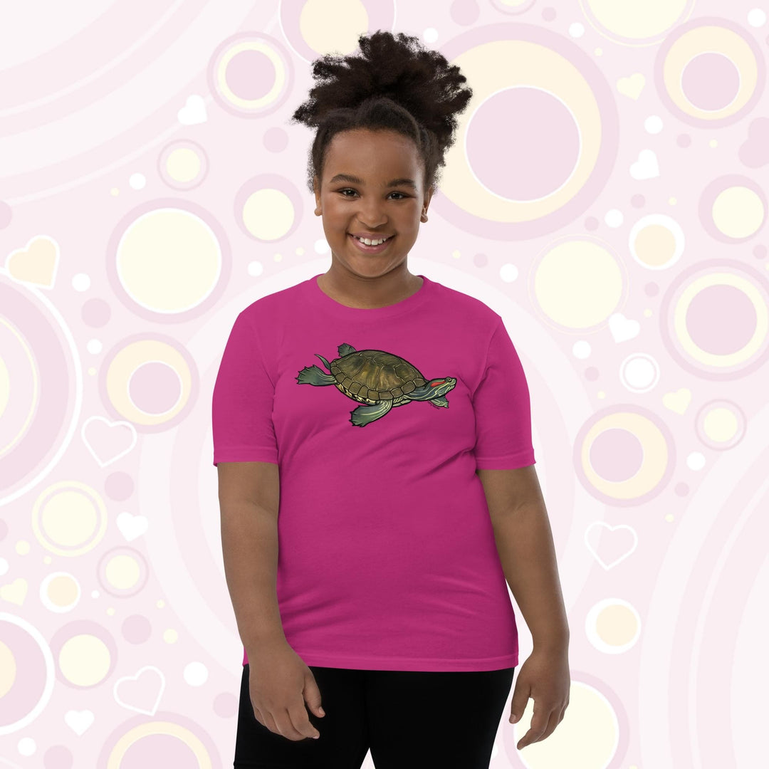 Red Eared Slider Youth Short Sleeve T-Shirt, Cute Turtle Tee