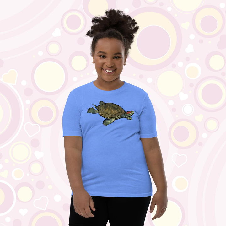 Red Eared Slider Youth Short Sleeve T-Shirt, Cute Turtle Tee