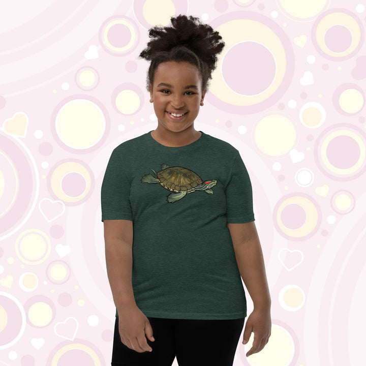 Red Eared Slider Youth Short Sleeve T-Shirt, Cute Turtle Tee