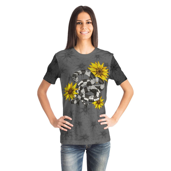 Kingsnake with Sunflowers Tee, Snake Print Unisex Top