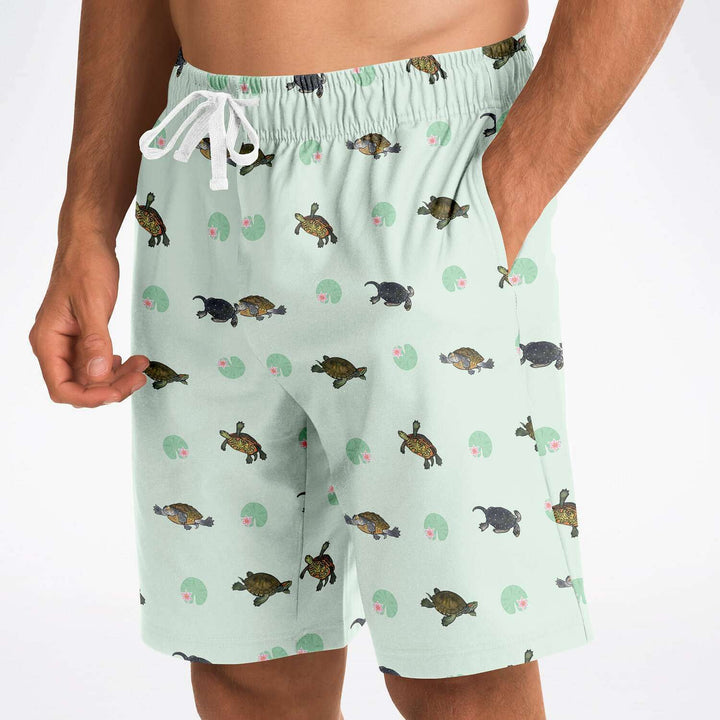 Tiny Turtles con Lilly Pads pantalones cortos largos, pantalones de regalo de reptiles de moda 