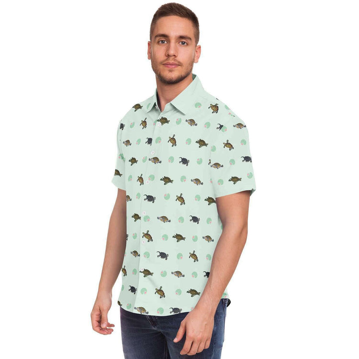 Turtles with Lilly Pads I Button Down Shirt, Cute Reptile Gift Top