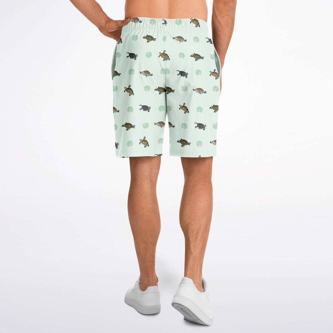 Tiny Turtles with Lilly Pads Long Shorts, Fashion Reptile Gift Bottoms