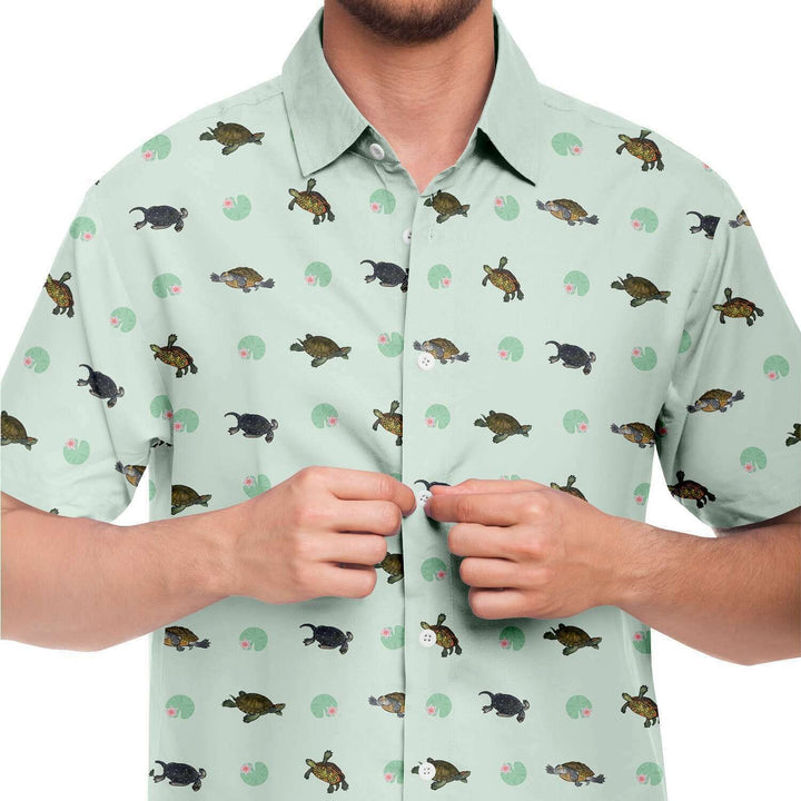 Turtles with Lilly Pads I Button Down Shirt, Cute Reptile Gift Top