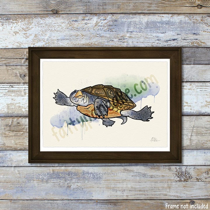 Diamondback Terrapin Turtle Art Print, Decoración de pared de archivo Giclée