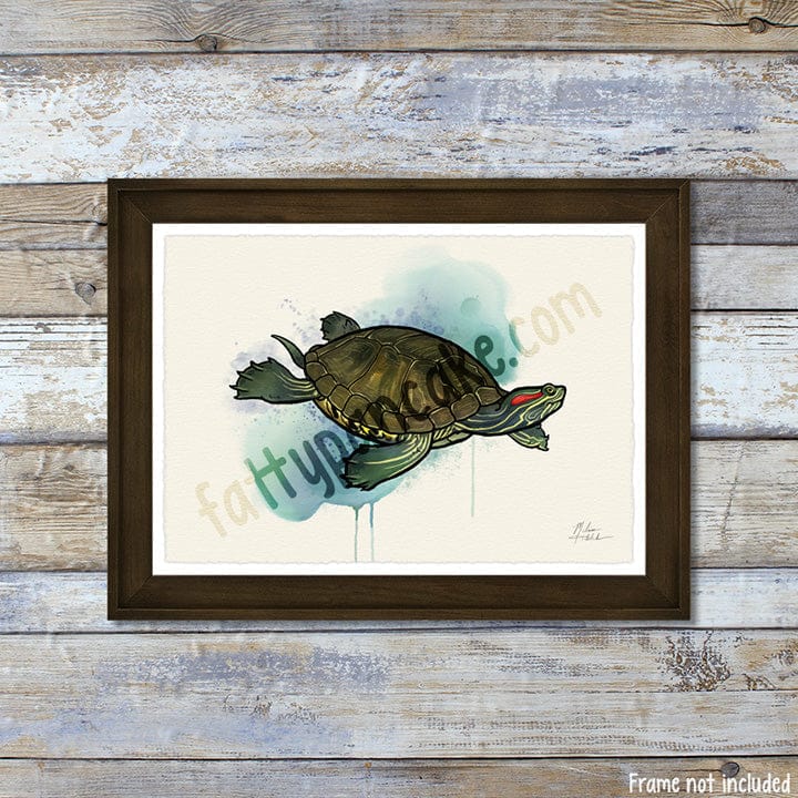 Red Eared Slider Turtle Art Print, Giclée Archival Wall Décor