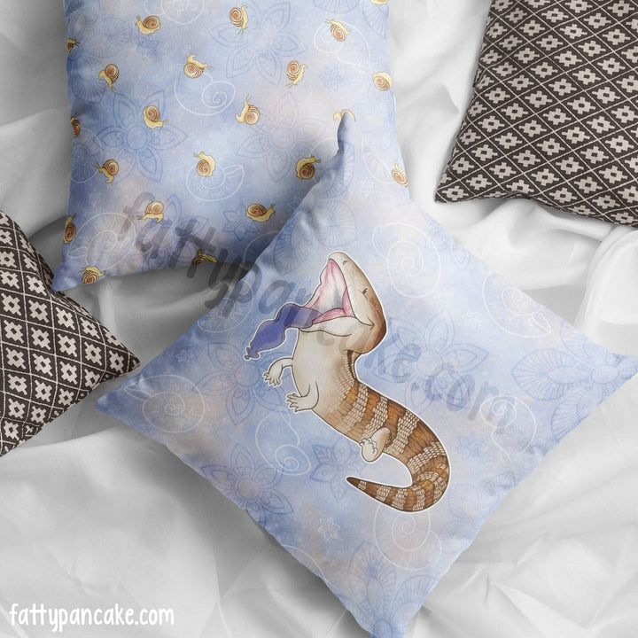 Blue Tongue Skink with Snails, Cute Reptile Square Pillow