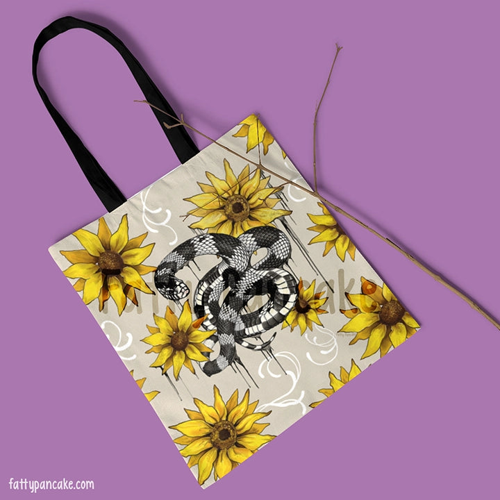 Kingsnake with Sunflowers Tote, Cute Snake Bag