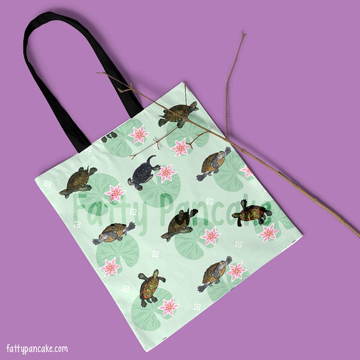 Turtles with Lilly Pads Tote, Cute Reptile Bag