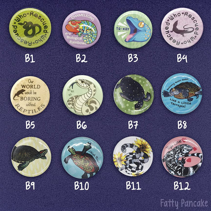 Assorted Reptile 1.25" Buttons