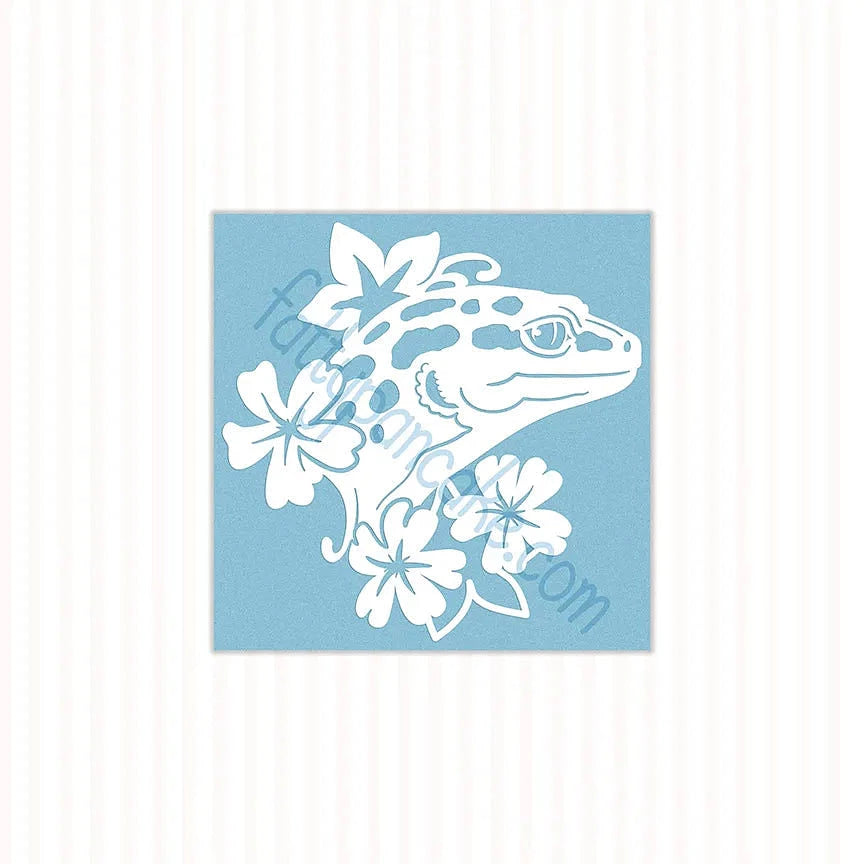 Leopard Gecko Decal with Flowers, Waterproof Vinyl Decal, Cute Reptile Gift