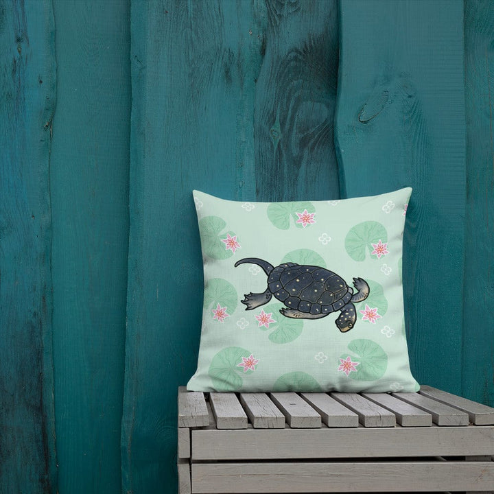 Spotted Turtle with Lilly Pads All Over Print Premium Pillow, Cute Reptile Gift