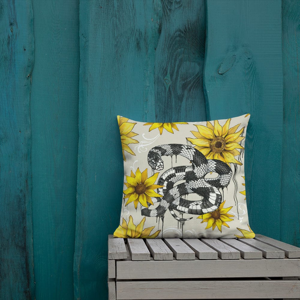 Kingsnake and Sunflowers Premium Pillow, Cute Reptile Snake Gift