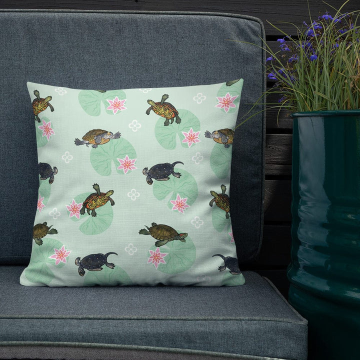 Turtles with Lilly Pads All Over Print Premium Pillow, Cute Reptile Gift