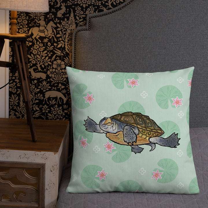 Diamondback Terrapin con Lilly Pads All Over Print Premium Pillow, lindo regalo de reptil 