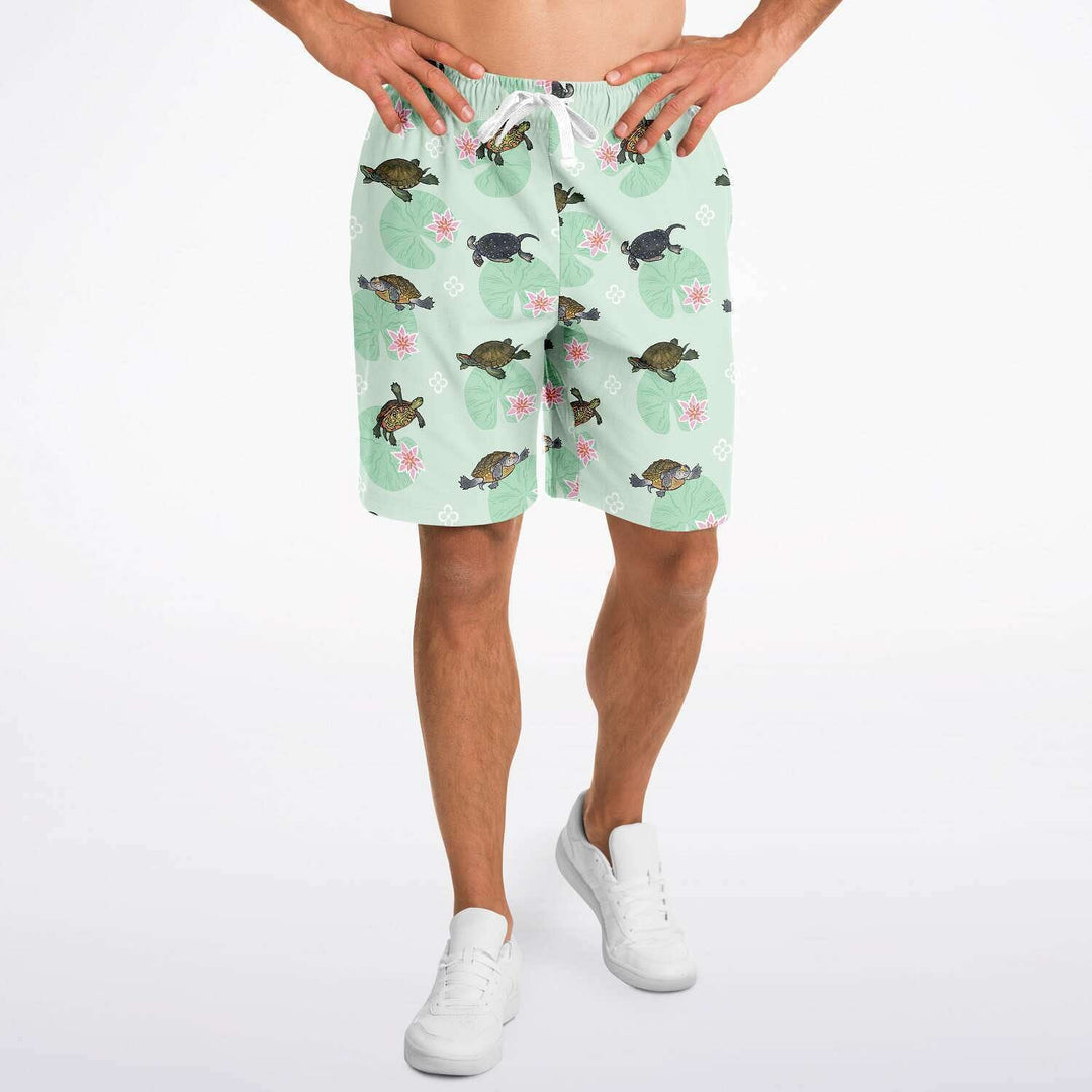 Turtle with Lilly Pads Long Short, Cute Reptile Fashion Bottoms