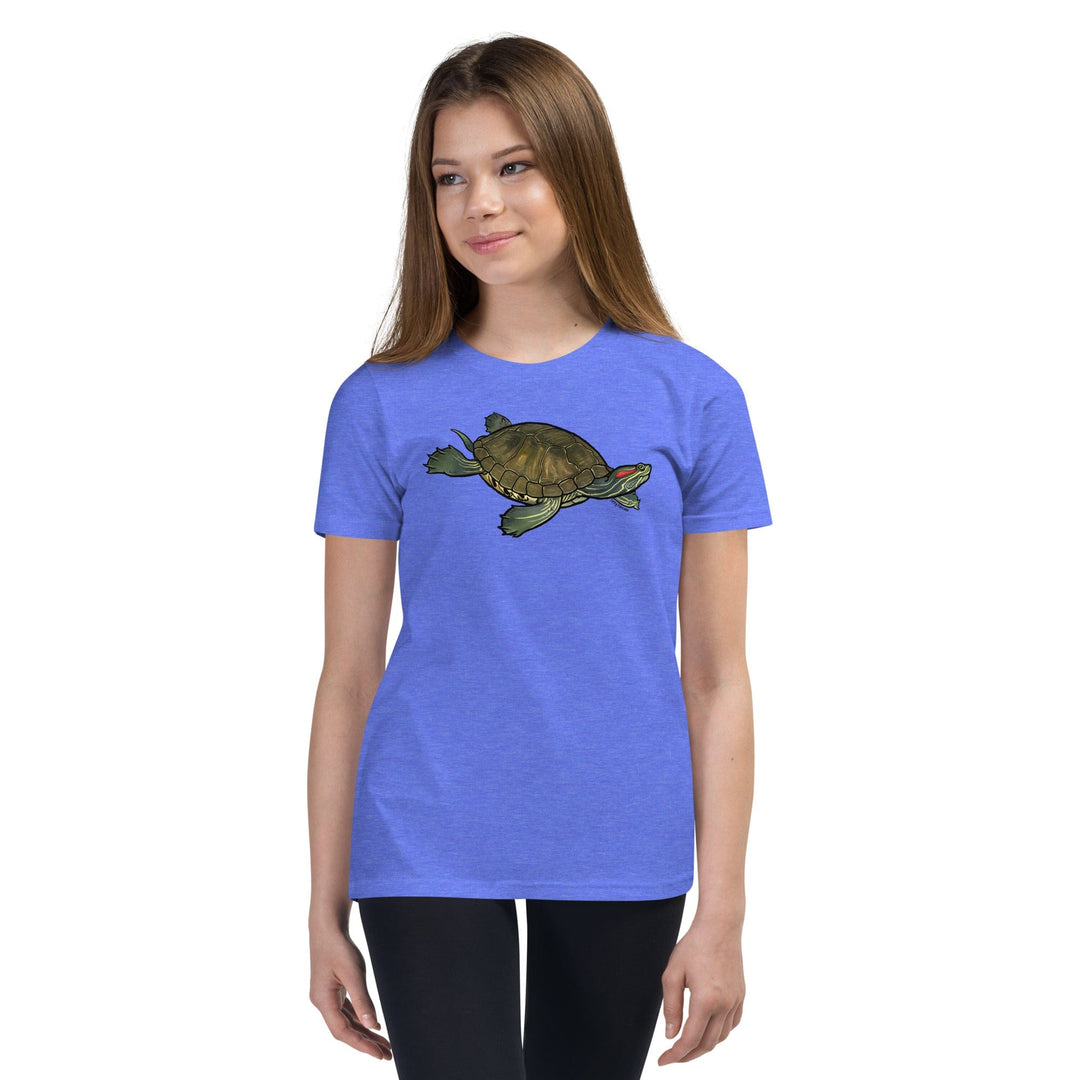 Red Eared Slider Youth Short Sleeve T-Shirt, Cute Turtle Tee